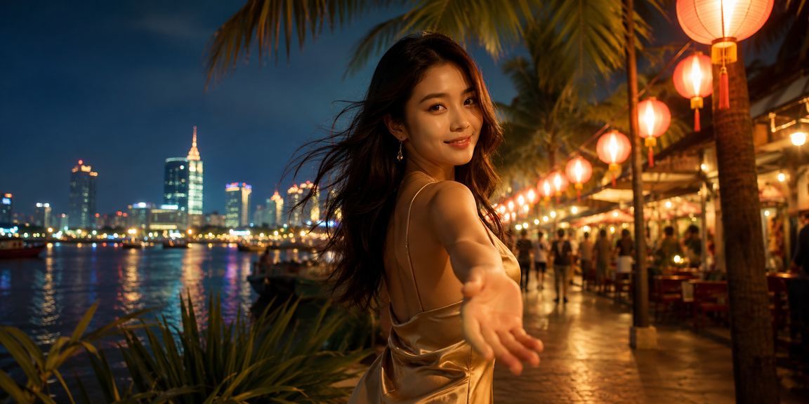 Cảnh chợ đêm Hồ Chí Minh với phong bì đỏ may mắn và không khí lễ hội sôi động